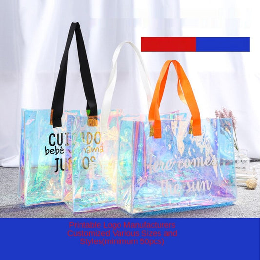 【Professional Customization】Laser PVC Handbag Custom Magic Gift Shopping Bags Transparent Plastic Colorful Gift Bags Printable Logo Manufacturers Customized Various Sizes and Styles(minimum 50pcs)