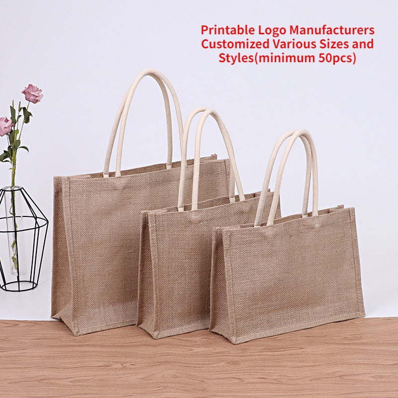 【Professional Customization】Tote Linen Bag Universal Linen Tote Bag Jute Cotton Shopping Bag Gift Bag Printable Logo Manufacturers Customized Various Sizes and Styles(minimum 50pcs)