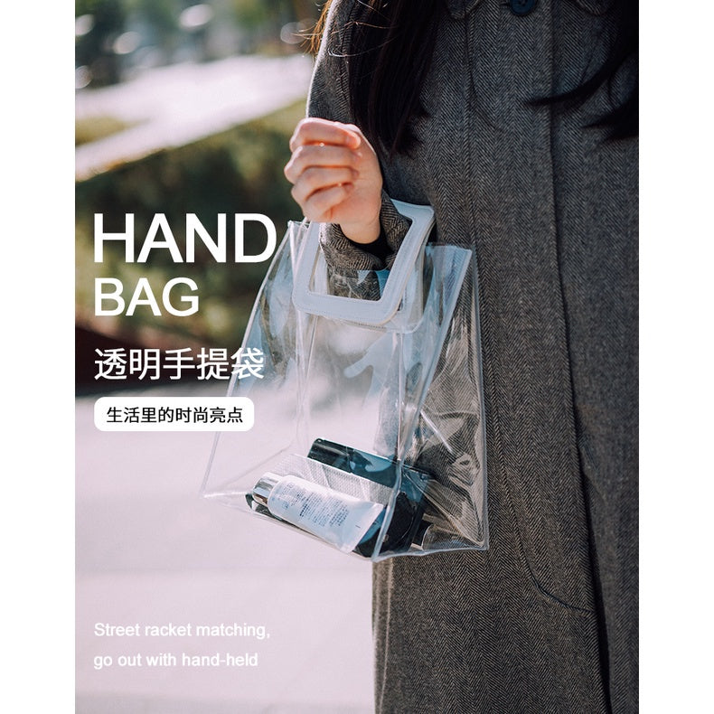 【Professional Customization】Transparent Pvc Handbag Custom Ins Online Celebrity Companion Gift High-end Cosmetics Shopping Packaging Gift Bag Printable Logo Manufacturers Customized Various Sizes and Styles(minimum 50pcs)