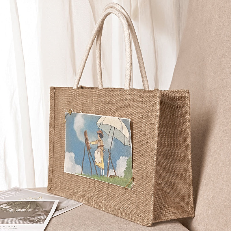 【Professional Customization】Spot  Custom Hand-made Linen Bag Jute Shopping Bag Simple Student Cotton Linen BagPrintable Logo Manufacturers Customized Various Sizes and Styles(minimum 50pcs)