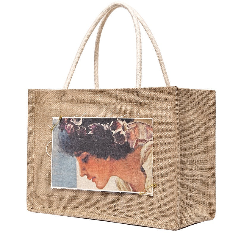 【Professional Customization】Simple Retro Shopping Bag Coarse Jute Jute Handbag Shopping Bag Fashion Storage Jute Bag SpotPrintable Logo Manufacturers Customized Various Sizes and Styles(minimum 50pcs)