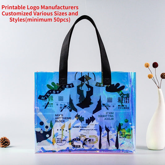 【Professional Customization】Pvc Laser Handbags Magic Plastic Shopping Bags Clothing Bags PVC Plastic HandbagsPrintable Logo Manufacturers Customized Various Sizes and Styles(minimum 50pcs)