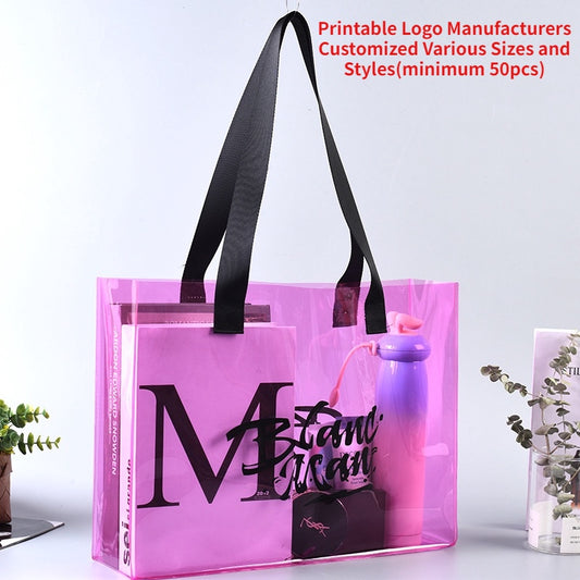 【Professional Customization】Color Plastic Handbags Transparent Pvc Packaging Bags Advertising Plastic Shopping Bags Gift Bags Printable Logo Manufacturers Customized Various Sizes and Styles(minimum 50pcs)