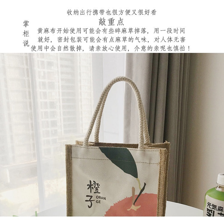 【Professional Customization】Japanese Literary Cartoon Hand-painted Zipper Handbags Lunch Boxes Cotton And Linen Shopping Bags Printable Logo Manufacturers Customized Various Sizes and Styles(minimum 50pcs)