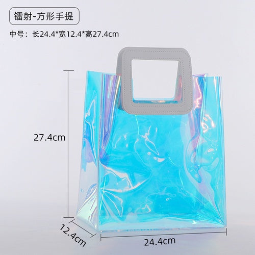 【Professional Customization】PVC New Red Pu Handbag Transparent Jelly Bag Colorful Radium Shooter Bag Gift Bag Printable Logo Manufacturers Customized Various Sizes and Styles(minimum 50pcs)