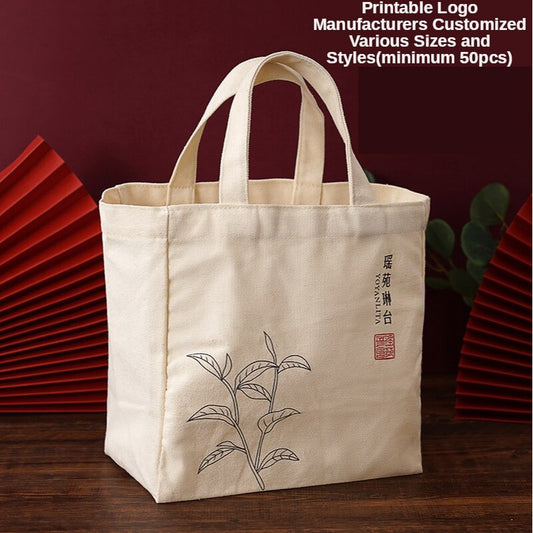 【Professional Customization】Canvas Bag Custom Printed Logo Bundle Pocket Environmental Portable Shopping Bag Advertising Bag Cotton Backpack BagPrintable Logo Manufacturers Customized Various Sizes and Styles(minimum 50pcs)