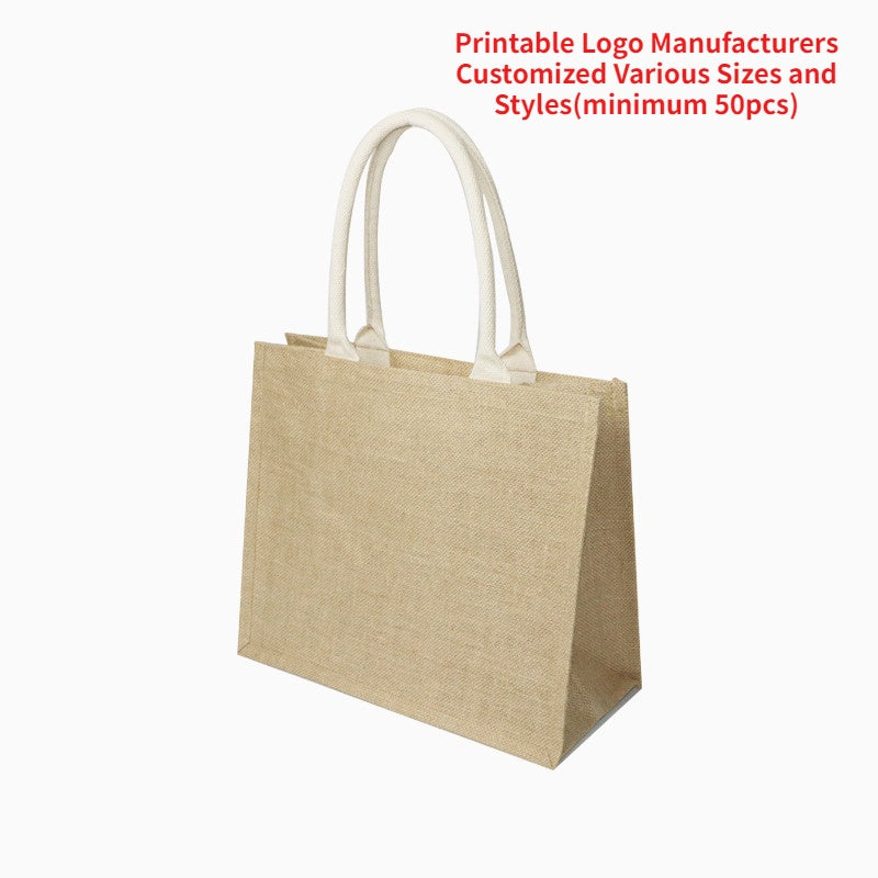 【Professional Customization】Jute Folding Shopping Bag A4 The Same Mujidiy Environmental Protection Linen Bag Ins Custom Logo Linen BagPrintable Logo Manufacturers Customized Various Sizes and Styles(minimum 50pcs)