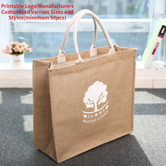 【Professional Customization】Portable Jute Bag Clad Linen Bag Shopping Bag Cotton Linen Bag Printable Logo Manufacturers Customized Various Sizes and Styles(minimum 50pcs)