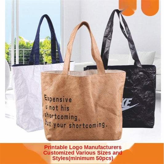 【Professional Customization】Custom DuPont Paper BagsPrinting Logo Wash DuPont Paper Bags One-shoulder Hand bag Waterproof Vintage Kraff Paper Bags Printable Logo Manufacturers Customized Various Sizes and Styles(minimum 50pcs)