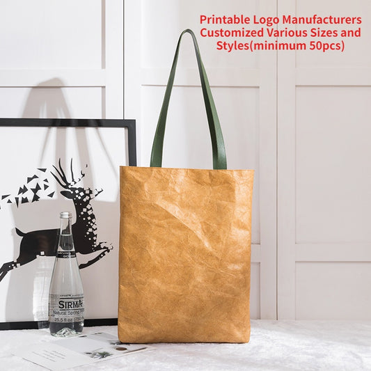 【Professional Customization】Portable Shopping Single Shoulder Wash Rubbings DuPont Paper Bag Customized Spot Canvas Waterproof DuPont Paper Bag Printable Logo Manufacturers Customized Various Sizes and Styles(minimum 50pcs)