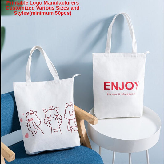 【Professional Customization】Canvas Bag Large Capacity Shoulder Bag Simple Creative Korean Portable Shopping Bag Printable Logo Manufacturers Customized Various Sizes and Styles(minimum 50pcs)