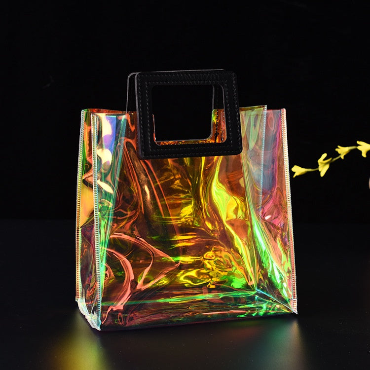 【Professional Customization】Laser Pvc Transparent Jelly Colorful Tote Bag Custom Magic Net Red Envelope Laser Plastic Tote Bag Printable Logo Manufacturers Customized Various Sizes and Styles(minimum 50pcs)