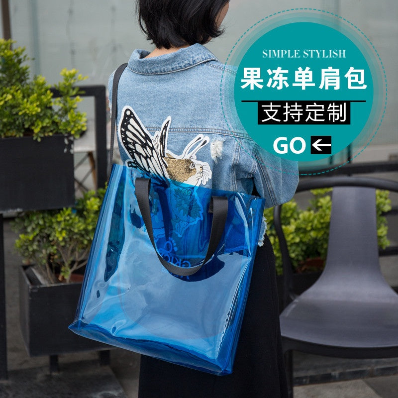 【Professional Customization】Transparent PVC Shopping Jelly Bag Gift Cosmetics Advertising Activity Bag Custom Logo Handbag Printable Logo Manufacturers Customized Various Sizes and Styles(minimum 50pcs)