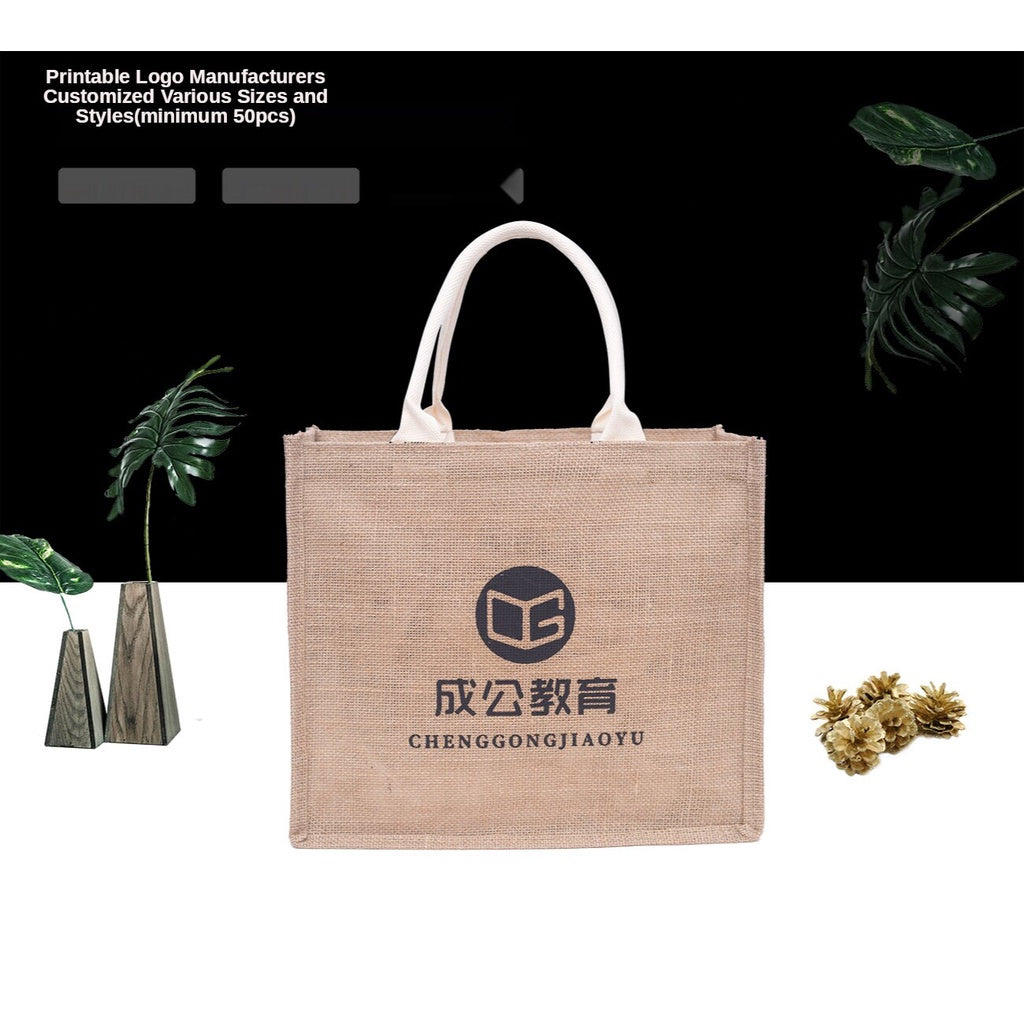 【Professional Customization】Factory  Waterproof Film Linen Bag  Linen Environmental Protection Bag  Yellow Shopping Bag SpotPrintable Logo Manufacturers Customized Various Sizes and Styles(minimum 50pcs)