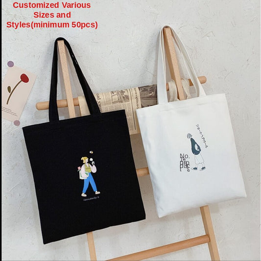 【Professional Customization】Canvas Bag Women's Korean Version Large Capacity Carry Bag Fashion Cartoon One Shoulder Shopping Bag Printable Logo Manufacturers Customized Various Sizes and Styles(minimum 50pcs)