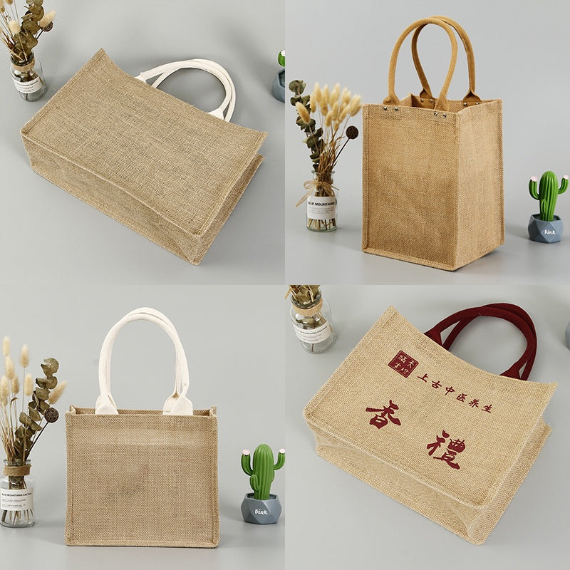 【Professional Customization】Linen Handbag Pattern Linen Environmental Protection Bag Customized Jute Shopping Bag Customized Coarse Linen Bag Printable Logo Manufacturers Customized Various Sizes and Styles(minimum 50pcs)