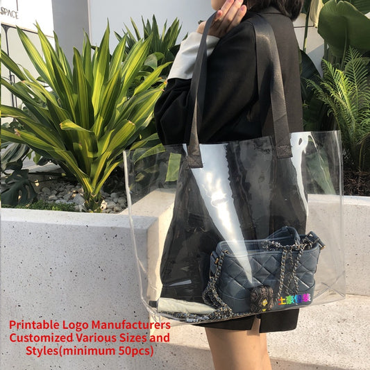 【Professional Customization】PVC Portable Transparent Jelly Bag Plastic Clothing Shopping Gift Fruit Bag Mail Printable Logo Manufacturers Customized Various Sizes and Styles(minimum 50pcs)