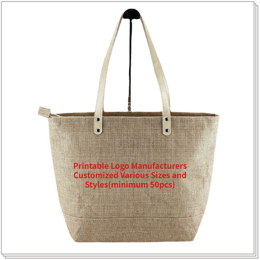 【Professional Customization】Custom-made Ins Printless Gift Jute Bag Good Product Jute Bag Zipper Shopping Hand-held Linen BagPrintable Logo Manufacturers Customized Various Sizes and Styles(minimum 50pcs)