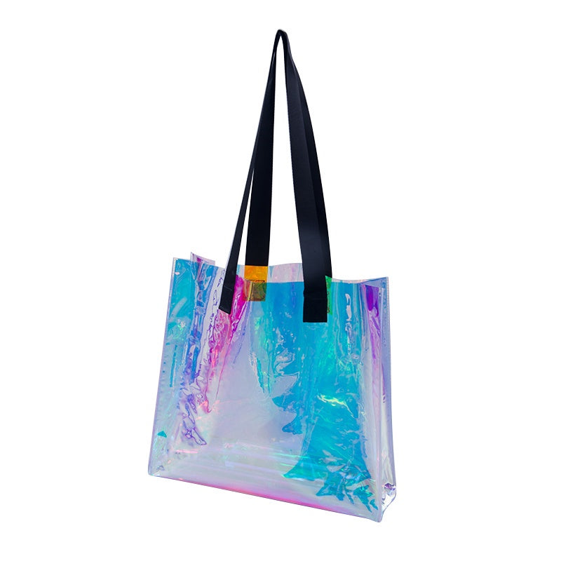 【Professional Customization】Laser Pvc Transparent Shopping Bag Custom Logo Bag Plastic Ins Gift Bag Cosmetic Packaging Printable Logo Manufacturers Customized Various Sizes and Styles(minimum 50pcs)