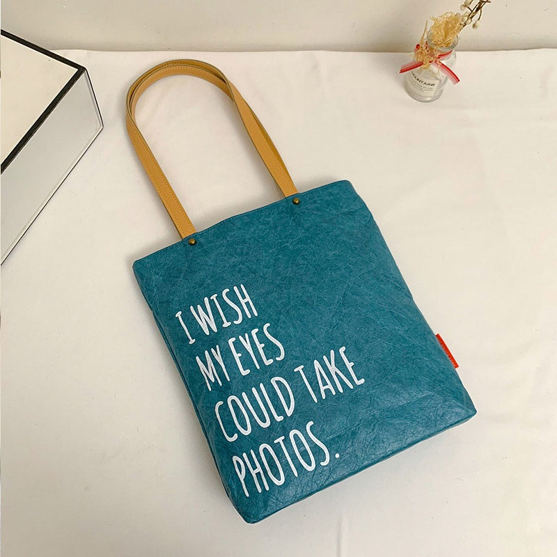 【Professional Customization】2021 New Handbag Femininity Goddess Literature And Art Versatile Kraft Paper Bag Fold DuPont Paper BagPrintable Logo Manufacturers Customized Various Sizes and Styles(minimum 50pcs)