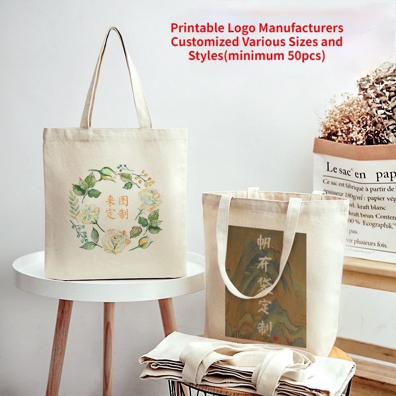 【Professional Customization】Canvas Bag Custom Printed Logo Cotton Bag Custom Pattern Linen Portable Advertising Green Canvas Bag Urgent OrderPrintable Logo Manufacturers Customized Various Sizes and Styles(minimum 50pcs)