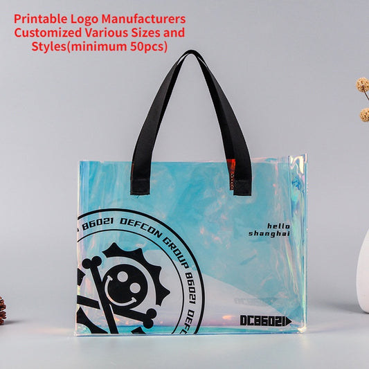 【Professional Customization】Custom Laser PVC Tote Bag Custom Magic Gift Shopping Bag TP Transparent Plastic Bright Color Net Red Gift BagPrintable Logo Manufacturers Customized Various Sizes and Styles(minimum 50pcs)