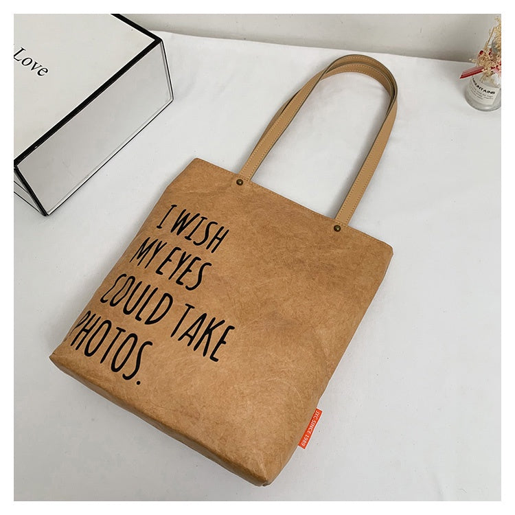 【Professional Customization】2021 New Handbag Femininity Goddess Literature And Art Versatile Kraft Paper Bag Fold DuPont Paper BagPrintable Logo Manufacturers Customized Various Sizes and Styles(minimum 50pcs)