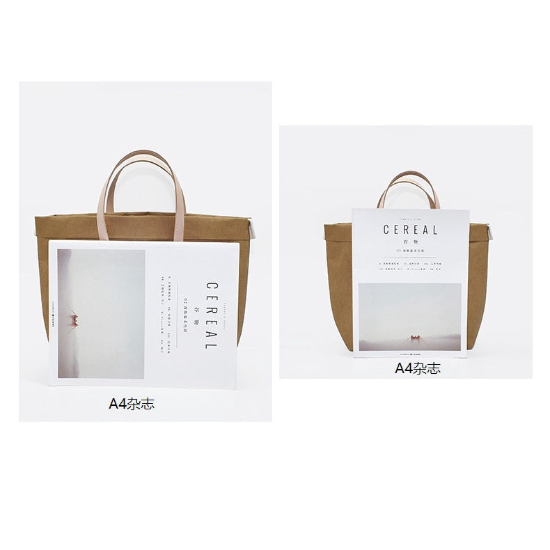 【Professional Customization】Water Wash Kraft Paper Women's Bag Literary Style Tearing Not Rotten Paper Bag Wash Paper Tote Bag Light SimplePrintable Logo Manufacturers Customized Various Sizes and Styles(minimum 50pcs)