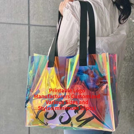 【Professional Customization】Laser Handbag Custom Kissy Such As Kiss Shopping Bag PVC Transparent Bag High-end Makeup Gift Bag Ins Online Celebrity Printable Logo Manufacturers Customized Various Sizes and Styles(minimum 50pcs)