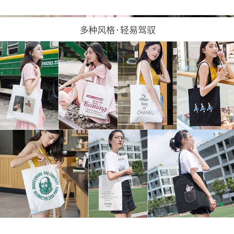 【Professional Customization】Canvas Bags Women's Single Shoulder Student Korean Version Wind Large Capacity Canvas Cotton Bags Shopping Bags Printable Logo Manufacturers Customized Various Sizes and Styles(minimum 50pcs)