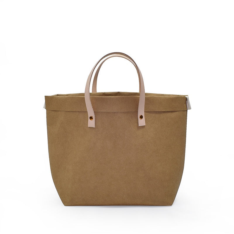 【Professional Customization】Water Wash Kraft Paper Women's Bag Literary Style Tearing Not Rotten Paper Bag Wash Paper Tote Bag Light SimplePrintable Logo Manufacturers Customized Various Sizes and Styles(minimum 50pcs)