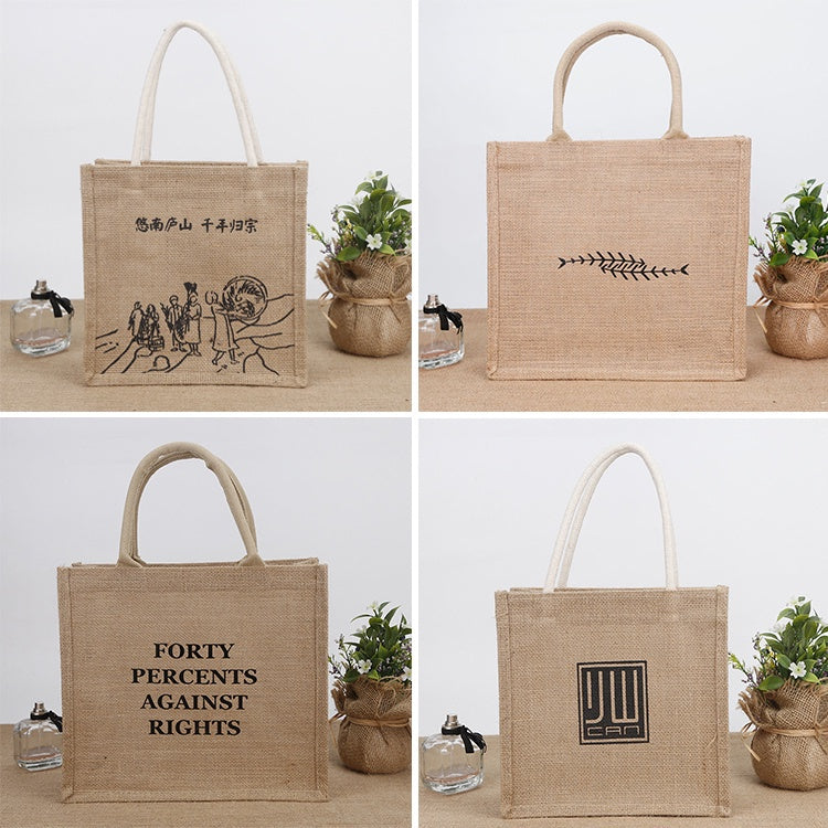 【Professional Customization】Linen Bag Custom Linen Gift Bag Custom Logo Pattern Jute Handbag Custom Environmental Protection Coarse Linen Bag Printable Logo Manufacturers Customized Various Sizes and Styles(minimum 50pcs)