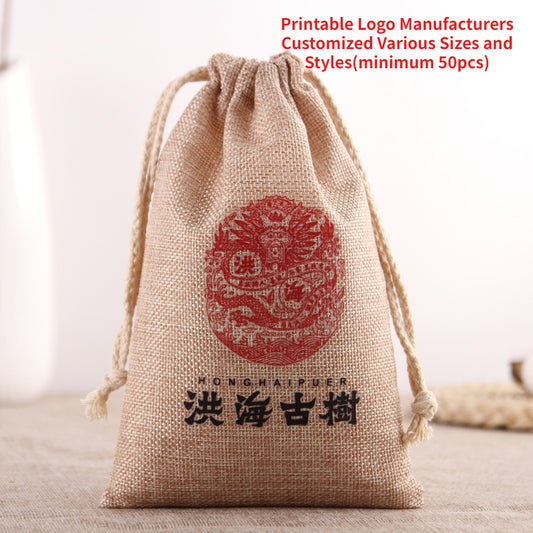 【Professional Customization】Cotton and Linen Bags Round Bottom Linen Drawstring Pocket Toy Jewelry BagPrintable Logo Manufacturers Customized Various Sizes and Styles(minimum 50pcs)