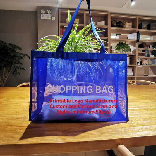 【Professional Customization】Factory Spot  Royal Blue Mesh Shopping Mall Ladies Handbag Custom LOGO Mesh BagPrintable Logo Manufacturers Customized Various Sizes and Styles(minimum 50pcs)