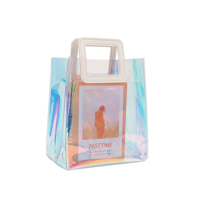 【Professional Customization】Laser Bag Transparent Handbag PVC Jelly Bag Net Red Bag Cosmetic Gift Bag Activity Bag Lunch Bag Printable Logo Manufacturers Customized Various Sizes and Styles(minimum 50pcs)