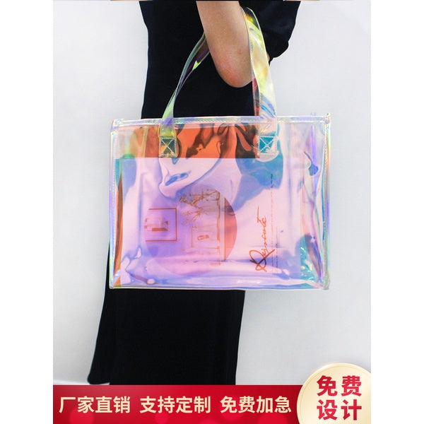 【Professional Customization】Laser Bag Transparent Jelly Bag Pvc Handbag Net Red Ins Gift Bag Plastic Bag High-end Packaging Bag Printable Logo Manufacturers Customized Various Sizes and Styles(minimum 50pcs)