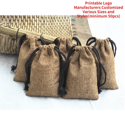 【Professional Customization】Linen Bag Bundle Pocket Small Rope Collection Pocket Rice Bag Packaging Leather Sports Shoes Jewelry Bag Printable Logo Manufacturers Customized Various Sizes and Styles(minimum 50pcs)