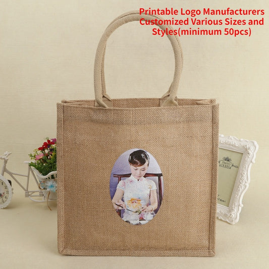 【Professional Customization】Advertising Hand-held Coarse Yellow Linen Shopping Gift Bags Creative Artificial Leather Color Sacks bagPrintable Logo Manufacturers Customized Various Sizes and Styles(minimum 50pcs)