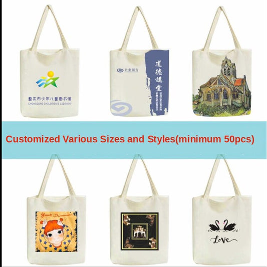 【Professional Customization】Canvas Bag Handbag Customized DIY Environmental Protection Bag Customized Shopping Bag Publicity Customized Shoulder Bag Printable Logo Manufacturers Customized Various Sizes and Styles(minimum 50pcs)