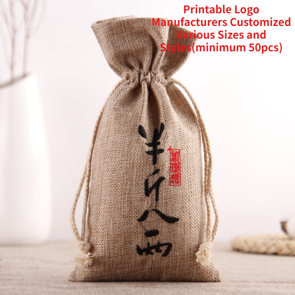 【Professional Customization】Factory Direct Retro Sack Jiang Xiaobai Wine Bag 5 Kg 10 Kg Rice Bag Drawstring Bundle Tea BagPrintable Logo Manufacturers Customized Various Sizes and Styles(minimum 50pcs)