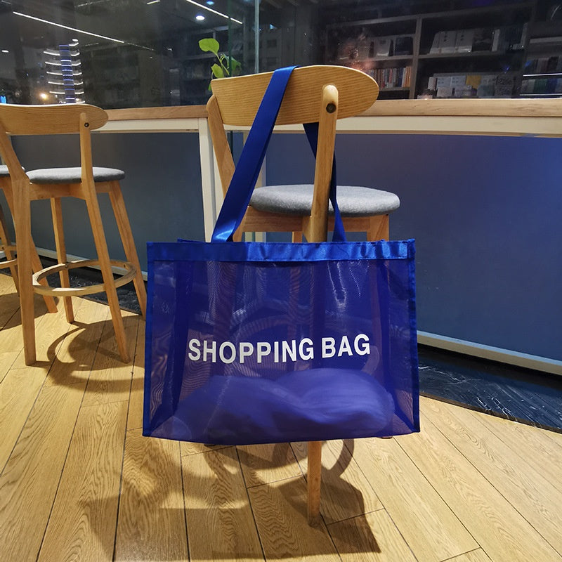 【Professional Customization】Factory Spot  Royal Blue Mesh Shopping Mall Ladies Handbag Custom LOGO Mesh BagPrintable Logo Manufacturers Customized Various Sizes and Styles(minimum 50pcs)