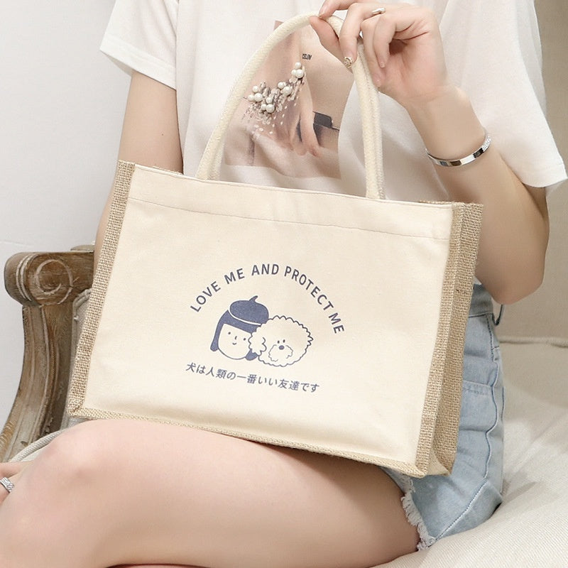 【Professional Customization】Spot Handbags Printed Shopping Bags Food Canvas Bags Sacks Small Fresh Leaves CreativePrintable Logo Manufacturers Customized Various Sizes and Styles(minimum 50pcs)