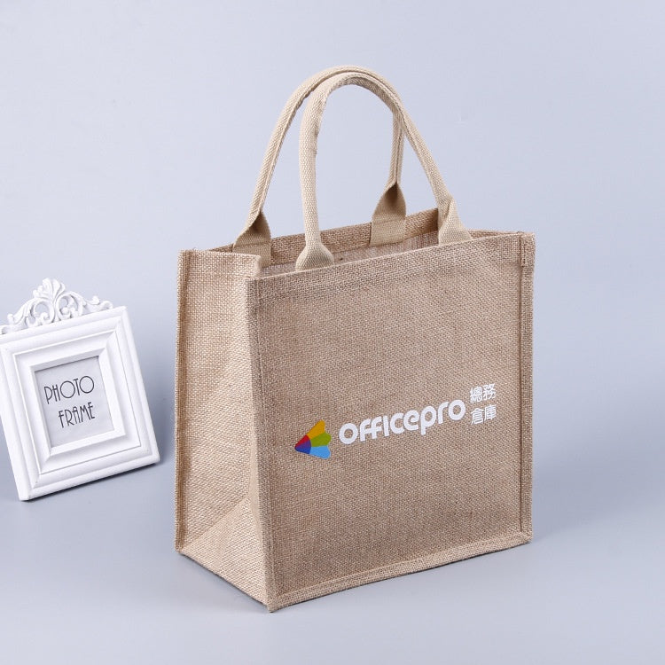 【Professional Customization】Advertising Square Print Shopping Through The Glue Jute Hand-held Linen BagPrintable Logo Manufacturers Customized Various Sizes and Styles(minimum 50pcs)