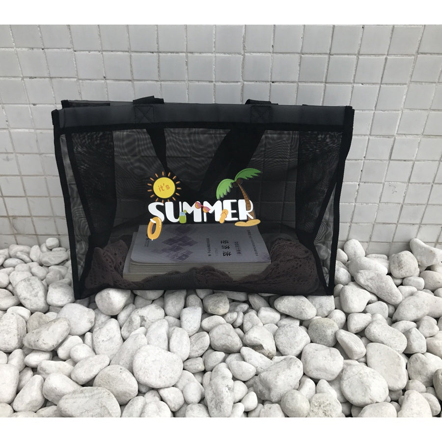 【Professional Customization】Transparent Beach Mesh Bag Shopping Mall Nylon Mesh Tote Shopping Bag Beach Travel Collection Hand-held SpotPrintable Logo Manufacturers Customized Various Sizes and Styles(minimum 50pcs)