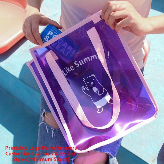 【Professional Customization】PVC Color Transparent Shoulder Bag Handbag Shopping Bag Printable Logo Manufacturers Customized Various Sizes and Styles(minimum 50pcs)