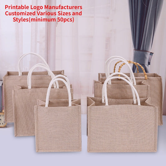 【Professional Customization】Jute Cotton Linen Bag Linen Shopping Bag Canvas Hand Carry Bag Printable Logo Manufacturers Customized Various Sizes and Styles(minimum 50pcs)