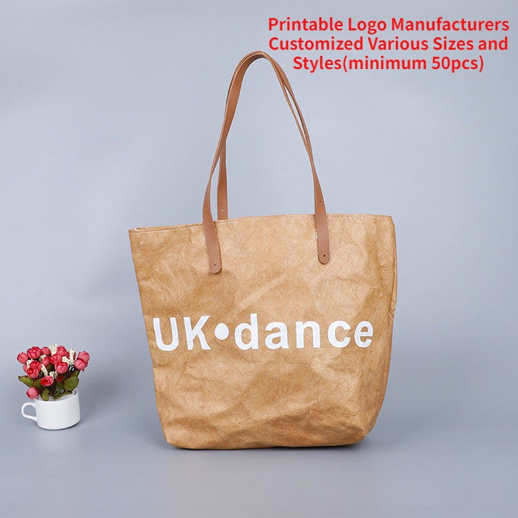 【Professional Customization】Washed Kraft Paper Bag Ins Nordic Feng Shui Washed Kraft Paper Storage Bag Makeup Brush Bucket  DuPont Paper BagPrintable Logo Manufacturers Customized Various Sizes and Styles(minimum 50pcs)