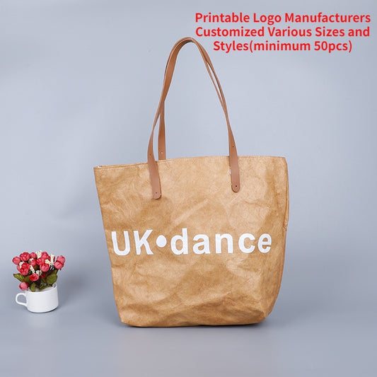 【Professional Customization】Washed Kraft Paper Bag Ins Nordic Feng Shui Washed Kraft Paper Storage Bag Makeup Brush Bucket  DuPont Paper BagPrintable Logo Manufacturers Customized Various Sizes and Styles(minimum 50pcs)