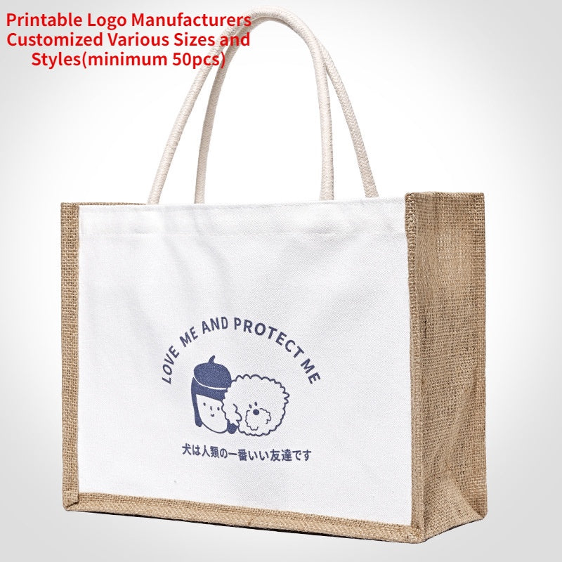 【Professional Customization】Canvas Bag Spot Cotton Handbag Japanese Shopping Bag Linen Bag Gift Cartoon Custom Logo Linen BagPrintable Logo Manufacturers Customized Various Sizes and Styles(minimum 50pcs)