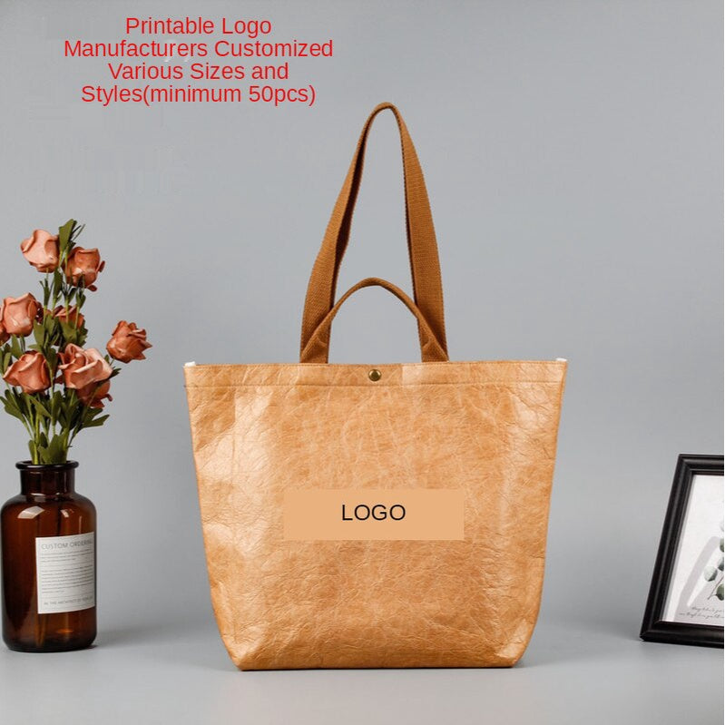 【Professional Customization】DuPont Paper Bags Custom-made Printing Logo One-shoulder Wash DuPont Paper Bag Tear-resistant Retro Kraff Paper Bag Printable Logo Manufacturers Customized Various Sizes and Styles(minimum 50pcs)